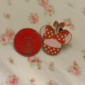 Disney red and pink Mickey & Minnie enamel pin set